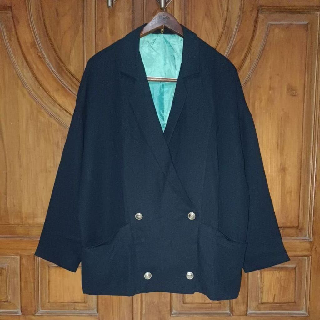 PRELOVED KEREN Blazer Formal Batwing Wanita Blue Black Bigsize LD 108