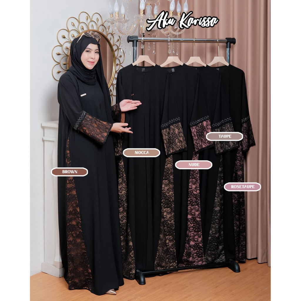 Gamis Karissa | Abaya Latifah Sabrina Brokat Cantly Mix  Swarovski Dres Lebaran 2026 Kekinian Terbar