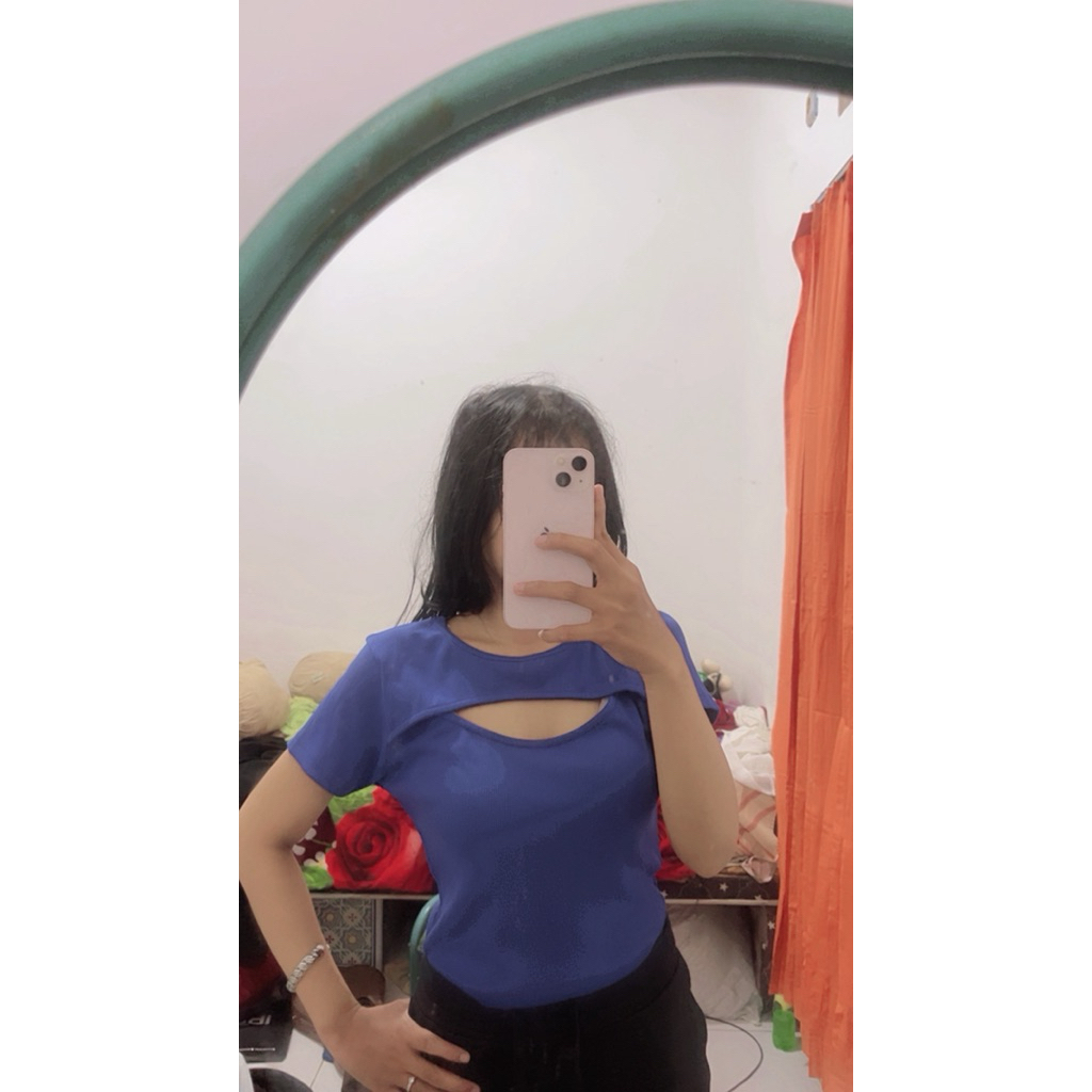 PRELOVED COLORBOX/BAJUKOREA/BAJU BIRU LENGAN PENDEK/CROPTOP/BAJU_MINI/BAJU_SIMPEL/BAJU_LUCU/BAJU_DUG
