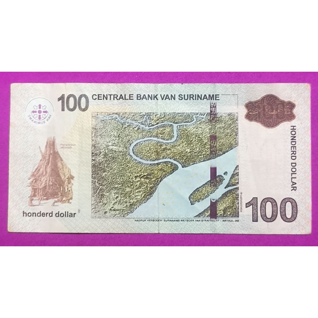UANG KERTAS SURINAME 1OO GULDEN