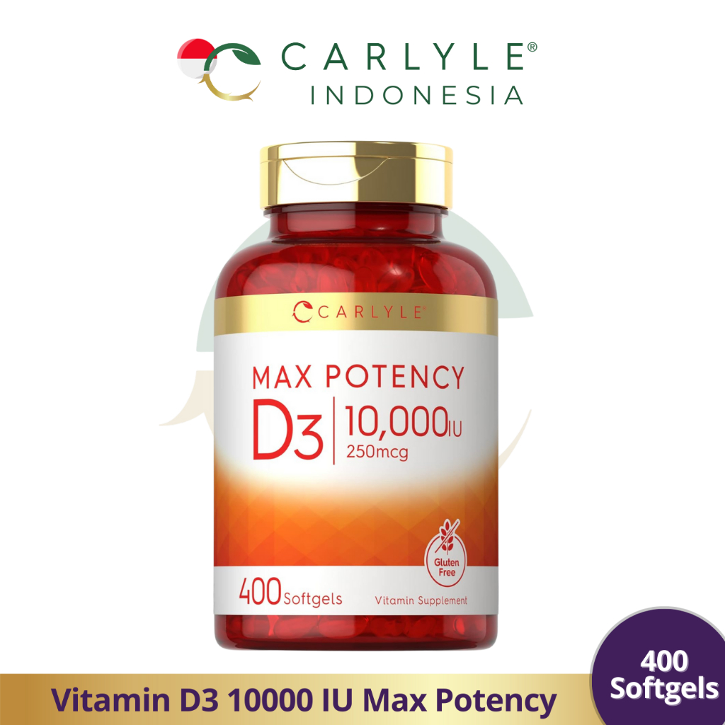 CARLYLE Vitamin D3 10000 IU (250 mcg) - 400 Softgels Suplemen Kesehatan Tulang & Imunitas High Poten