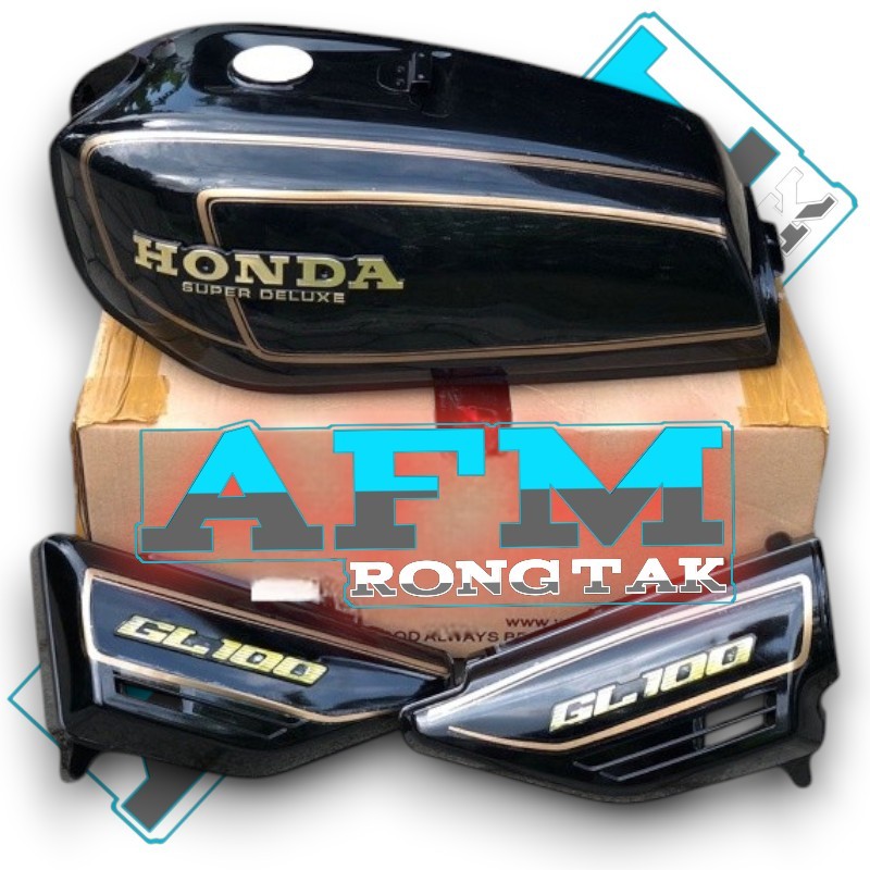 PROMO paket Tangki GL100 GL 100 stiker gl100 emblem Box tepong GL100 Hitam mirip original TERMURAH T
