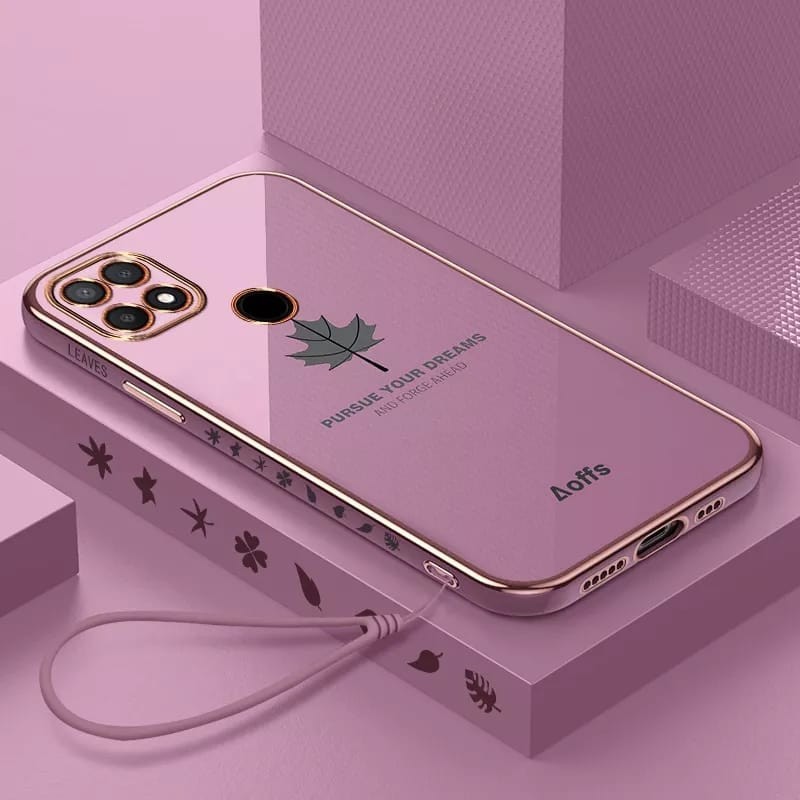 Casing OPPO A15 / A15S Maple Softcase Silikon Plating Motif Daun Free Tali Strap