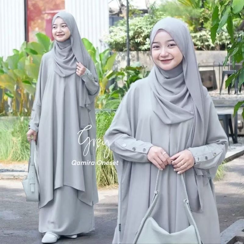 Qamira One Set Rok Anak Perempuan 7-15 Tahun Setelan Muslim Anak Tanggung Set Abaya Model Batwing