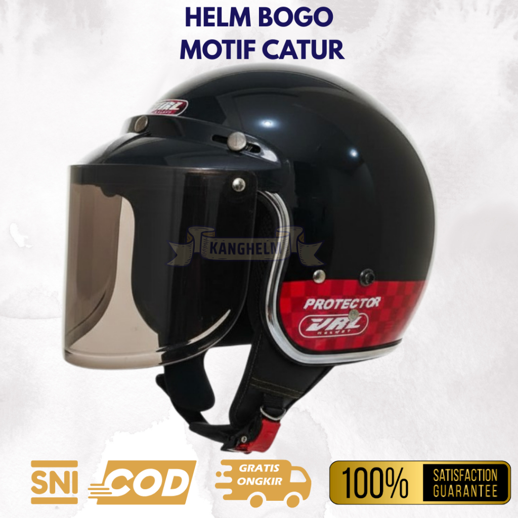 Helm Bogo Retro Catur Pria Wanita SNI Vintage Premium Dewasa Helm Retro Pria Wanita Motif Catur SNI