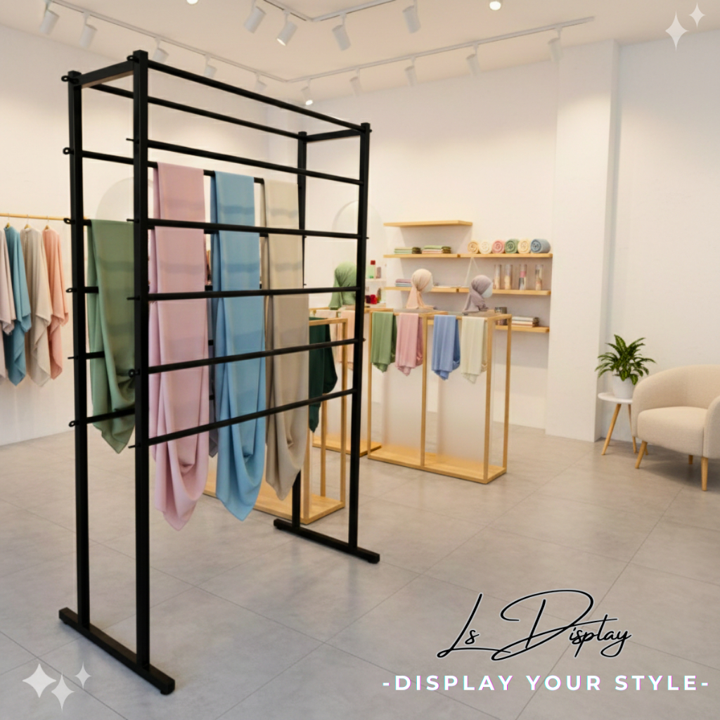 Rak Jilbab Jumbo Besi Tebal | Premium Display Kerudung Rak Jilbab Dobel | Rak Display Jilbab Jumbo B