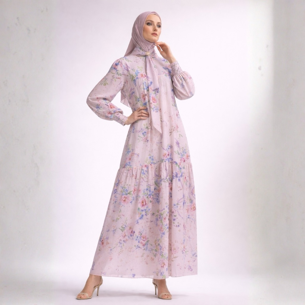 Pastelo SORAYA SET JILBAB gamis motif bunga custome printing warna pastelo by juragan gamis