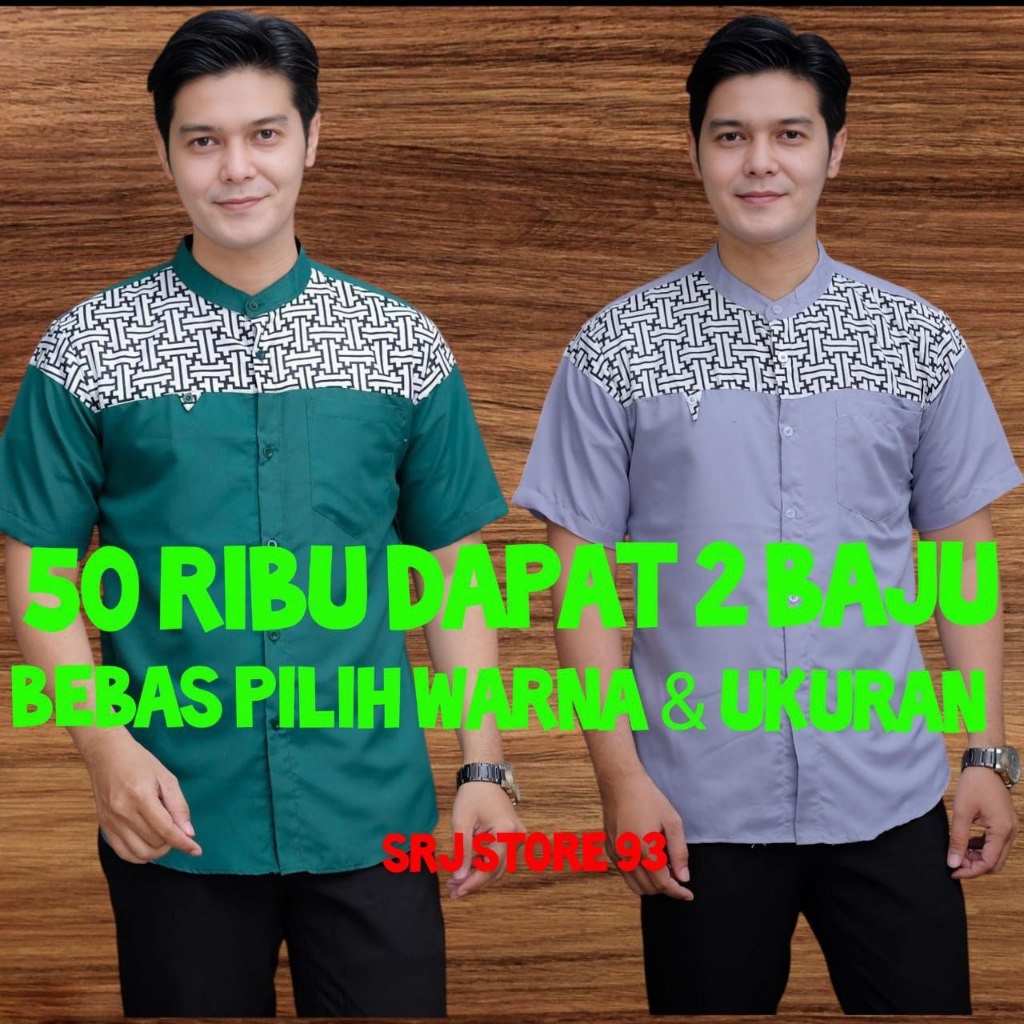 50 Ribu Dapat 2 Koko Falcon Batik Muslim Pria Dewasa Lengan Pendek bahan Full Katun
