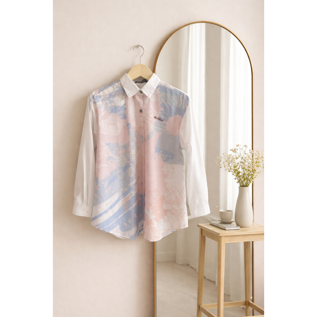 LavyLuxe Blouse Wanita Pastel Biru Pink Lengan Panjang – Kemeja Modest Casual Formal