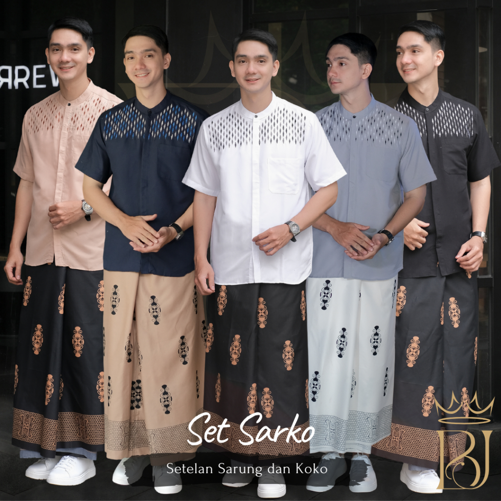 BJ Muslimwear Setelan Sarung Koko Bordir Diamond Pria Muslim Sarung Motif Sarang Tawon