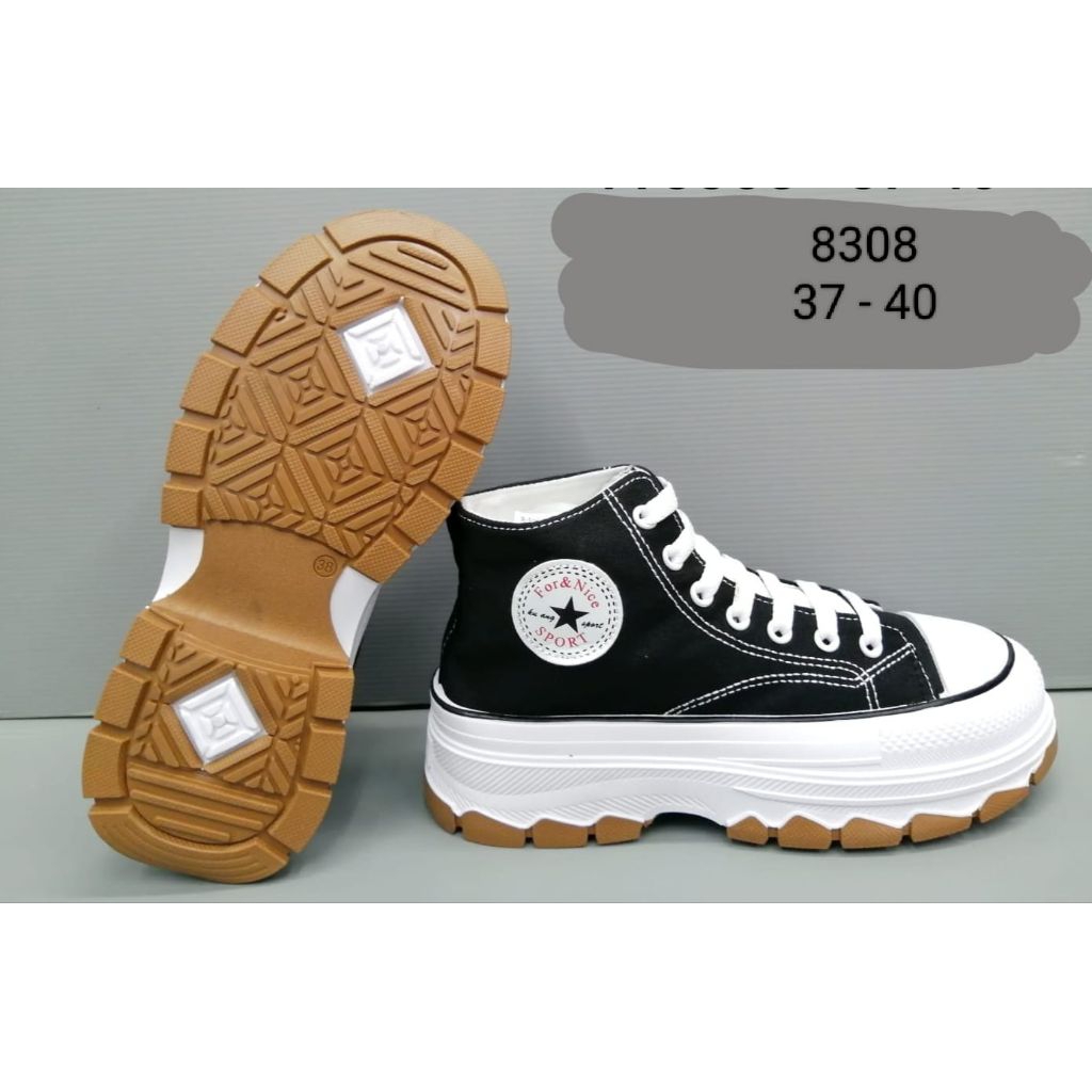 SEPATU WANITA / SEPATU BOOT TALI HITAM PUTIH 8308