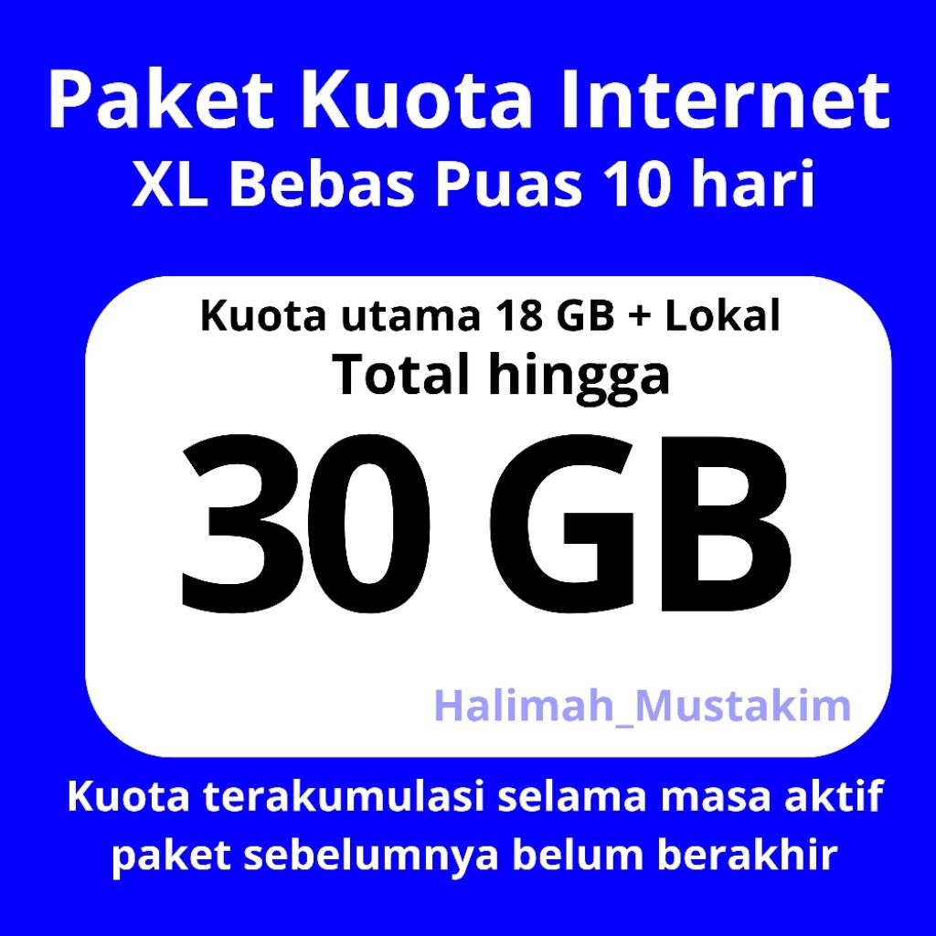 Paket Data Internet XL | Kuota XL Bebas Puas Kuota 18 GB ~ 30 GB (Kuota utama 18 GB + Bonus kuota lo