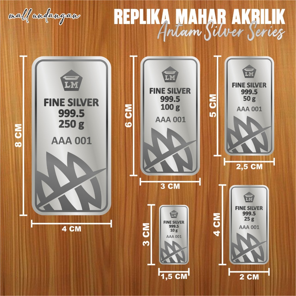 Mahar Pernikahan Satuan Replika Antam Silver Akrilik Simple & Elegan Mall Undangan
