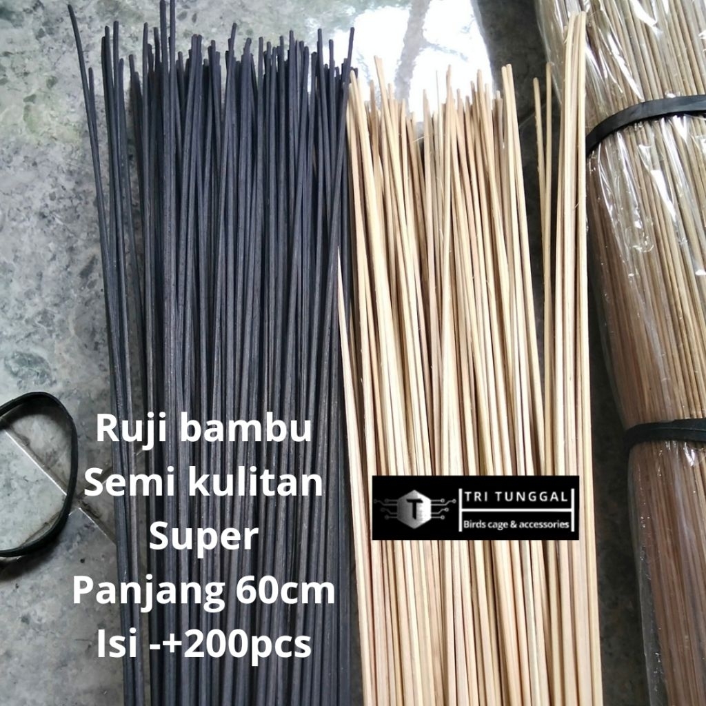 ruji bambu isi 200pcs 2,2mm 60cm ruji bambu semi kulitan super hitam dan putih