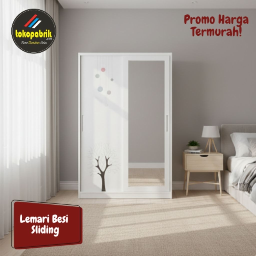 Lemari Pakaian Besi Jumbo Sliding / Lemari Baju Importa Geser Minimalis Murah Bogor Tanngerang Bandu