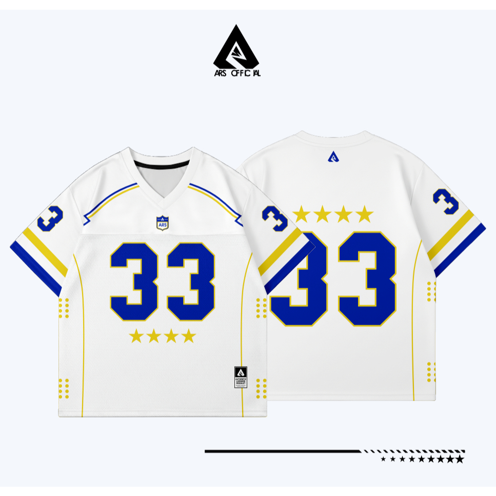 ARS T-shirt Jersey Streetwear Oversize NFL, Hoki, Rugby Biru, Hitam, Putih Nomor 33