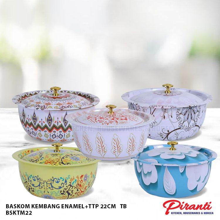 Mangkok Baskom Wadah Stainless dengan Tutup Waskom Enamel Bunga Tahan Karat Baskom Tutup