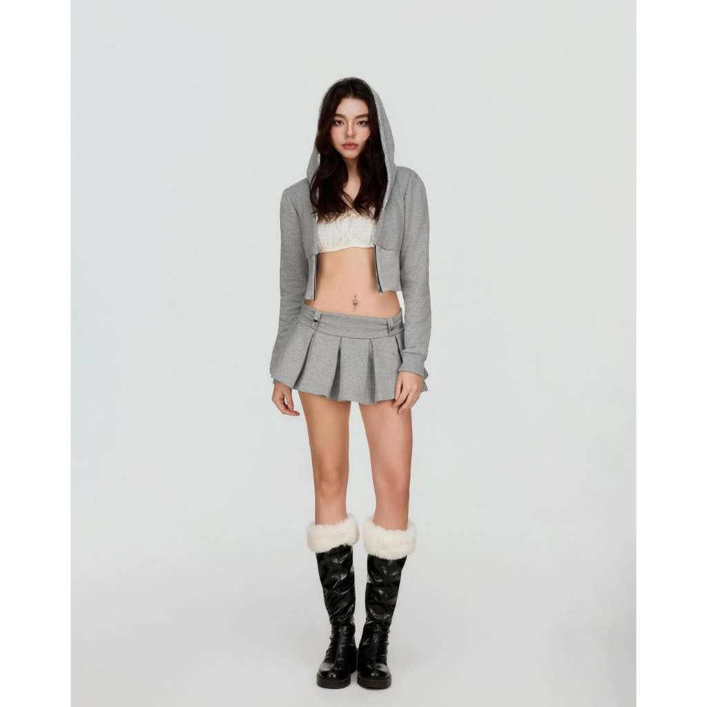 Set elf Coquette Ruffle Cardigan Outer & Inner Crop Top Sexy Loungewear Korean Style