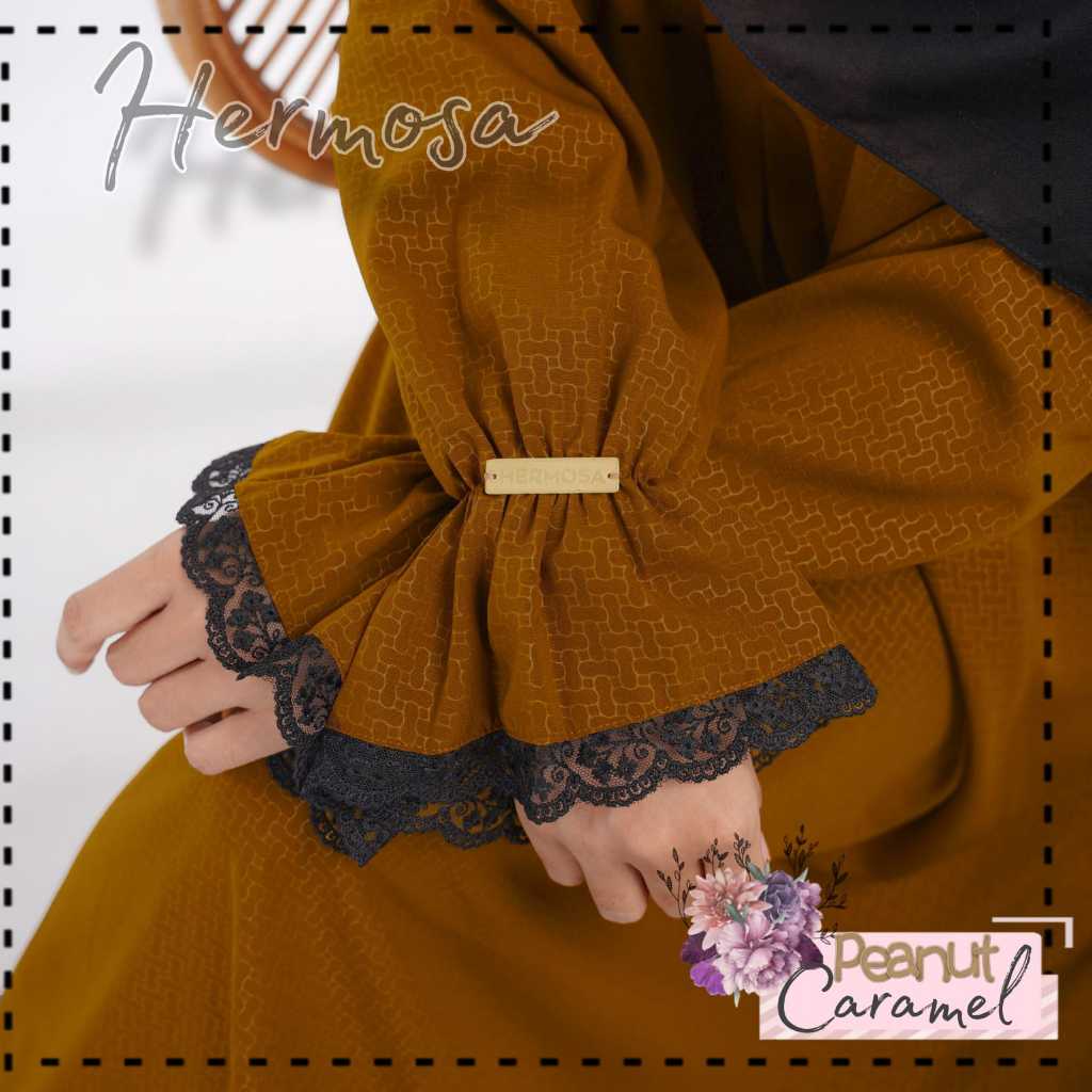 [Abaya Hermosa]Abaya embos motif peanut-abaya denim army putih navy mocca caramel-Abaya idul fitri