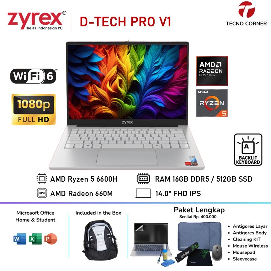 NEW Zyrex D-Tech Pro V1/V2 RYZEN 5 6600H  16GB/512GB Windows 11 14.0 FHD IPS