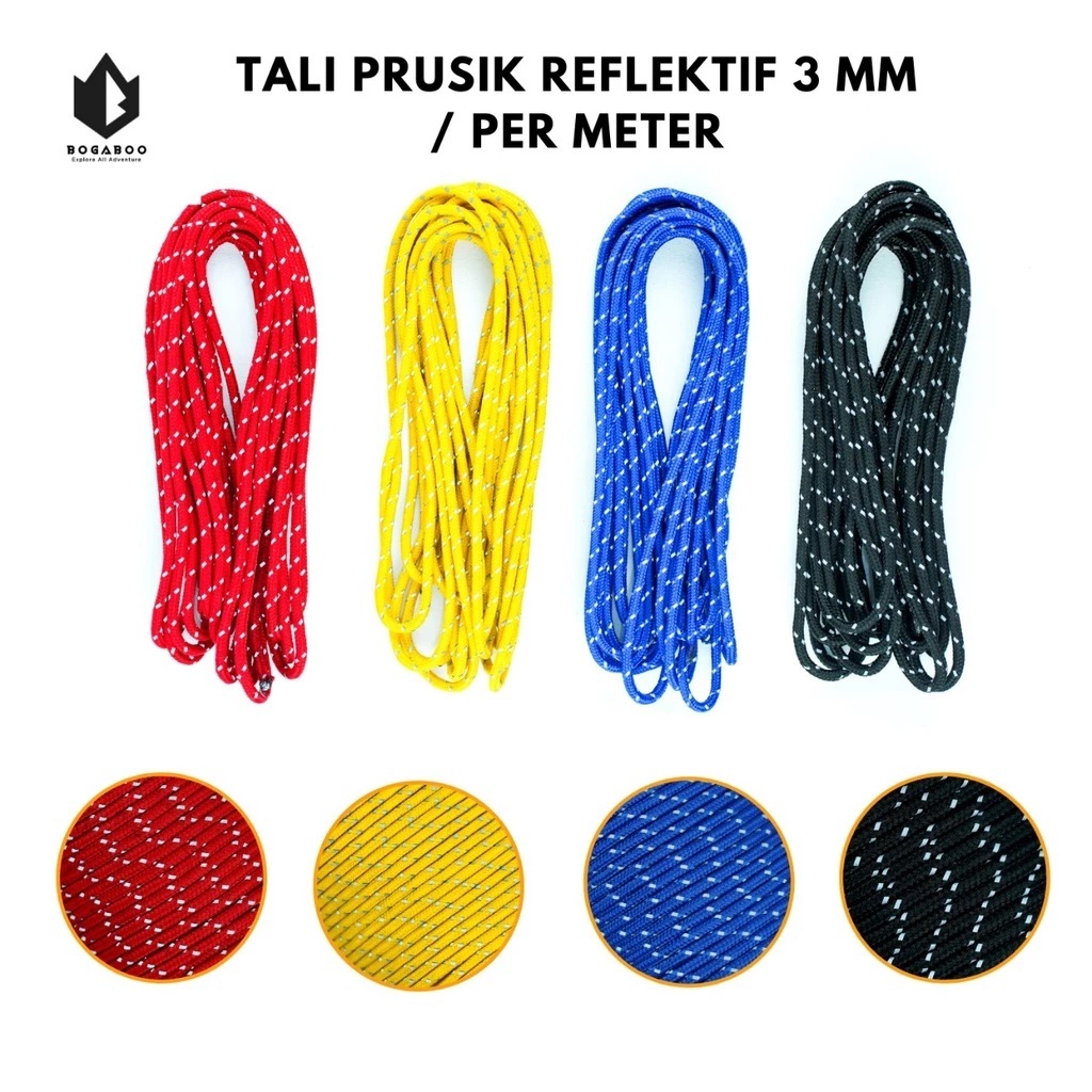 TALI PERUSIK REFLEKTIF 3 MM - perusik reflective - tali perusik nyala - tali tenda outdoor - tali pe