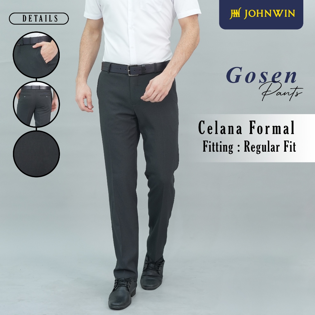 Johnwin - Celana Formal Pria - Reguler Fit - Polyester - Abu - Gosen Pants - F.992.008.230.C