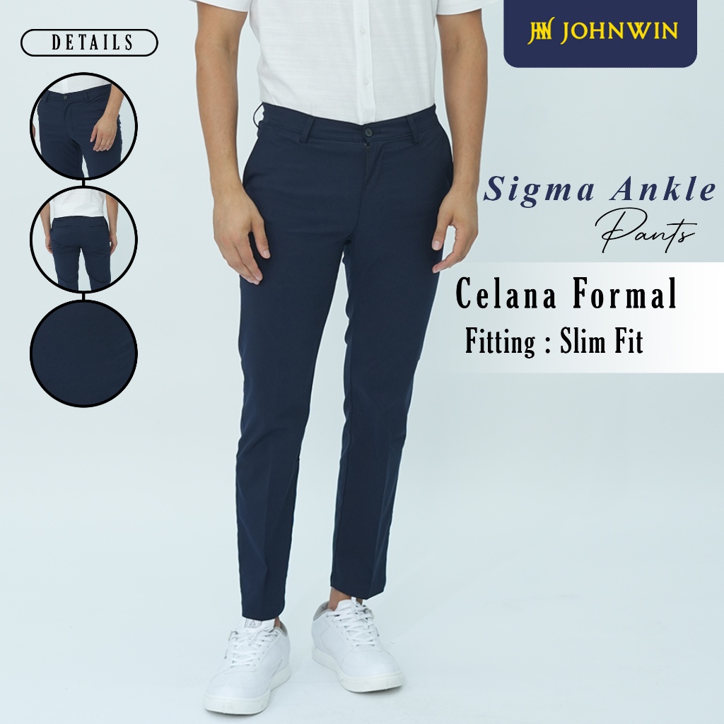 Johnwin - Celana Formal Sigma Ankle Pants - Celana Panjang Pria - Bahan Katun Polyester - Slim Fit -
