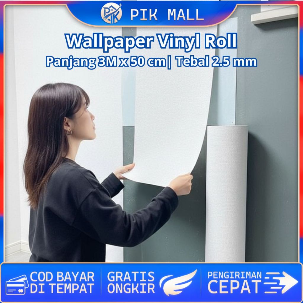 COD PIKMALL - Wallpaper Linen Roll 3D Sederhana warna Wallpaper Dinding Sticker Dinding 50CM*300CM
