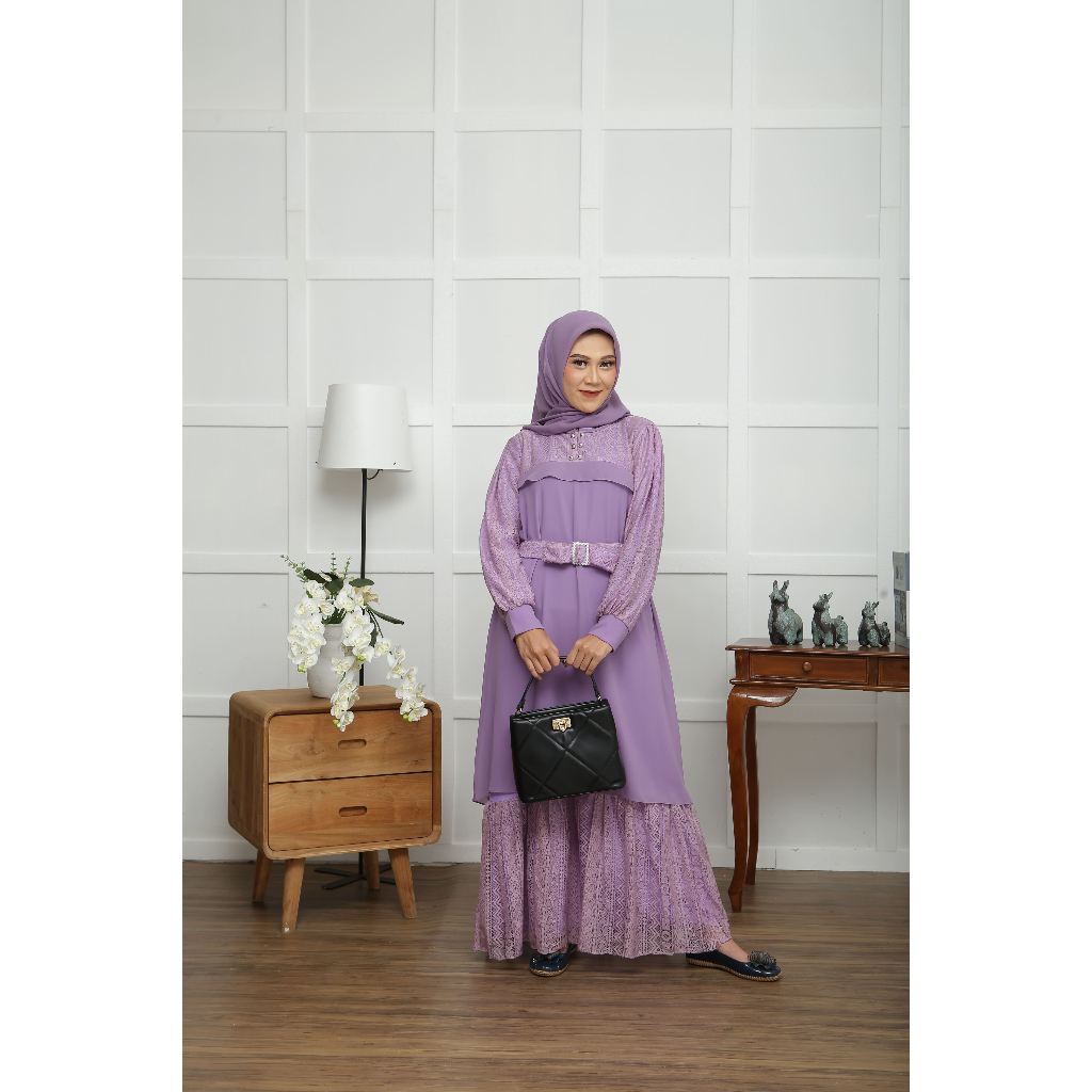 Parayou x Majidah - Safa Dress Malika Brokat Set Hijab & Belt Gamis Pesta Lebaran Kondangan Butik
