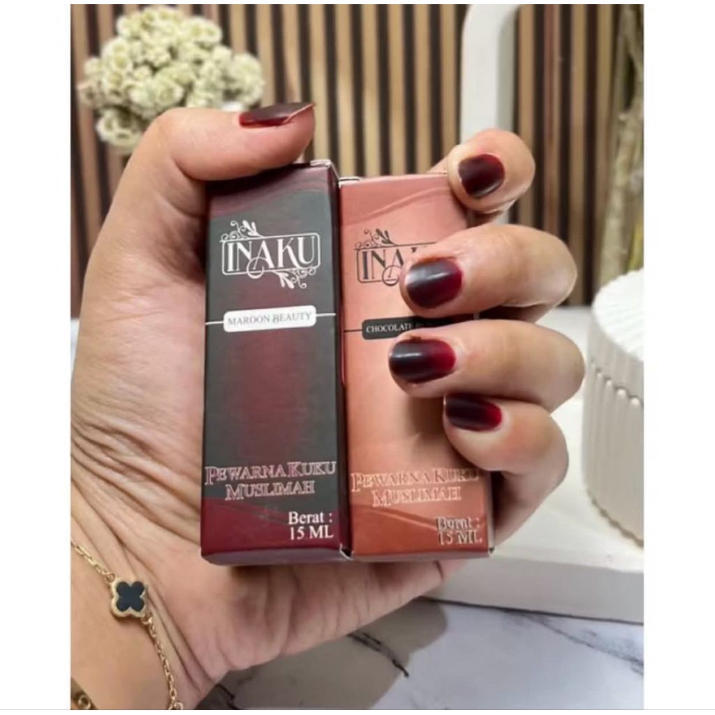 Paket Ombre Inaku Henna Kuku 15ml | Inaku Henna Kuku Halal Sah Untuk Sholat Warna Maroon Hitam, Maro