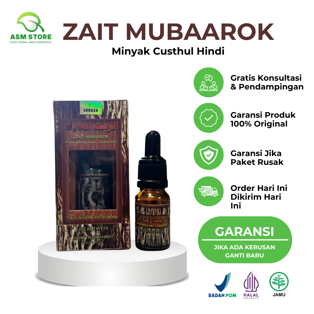 Zait Mubarok Minyak Qustul Hindi Asli Eucalyptus Minyak Herbal Gangguan Pernafasan & Batuk