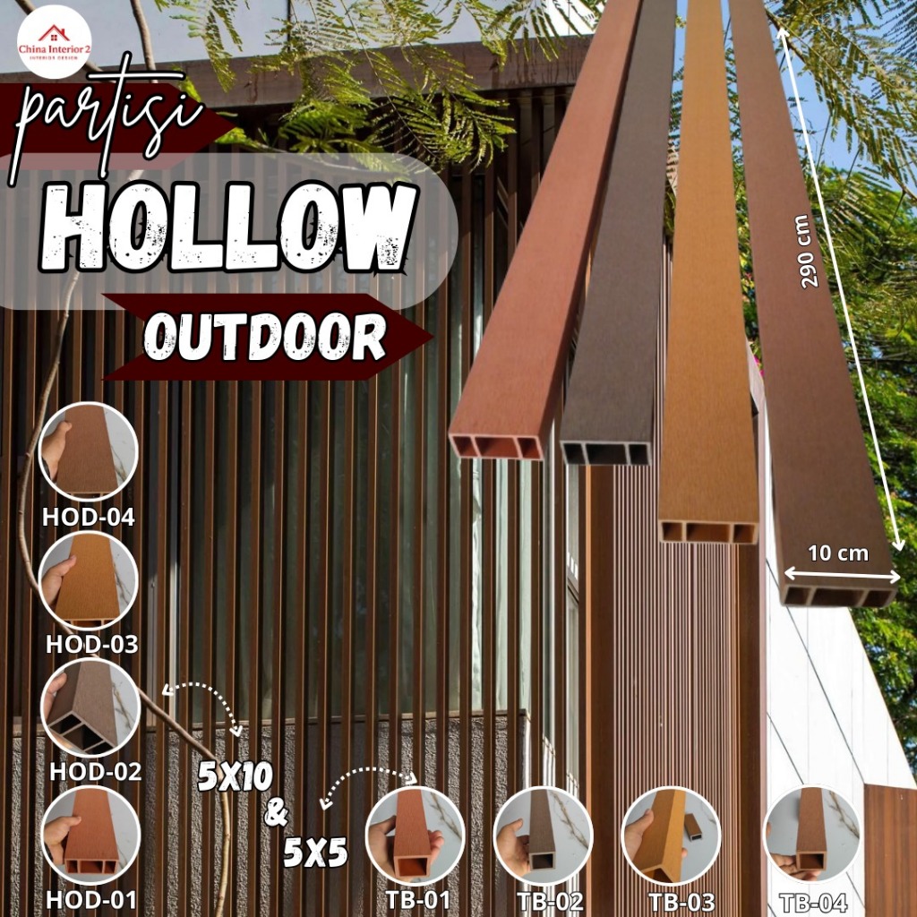 Hollow outdoor Kisi Kisi Wpc Kotak  5x10 Cm Panjang 2.9 M Partisi Outdoor Pembatas Dinding Wall Pane