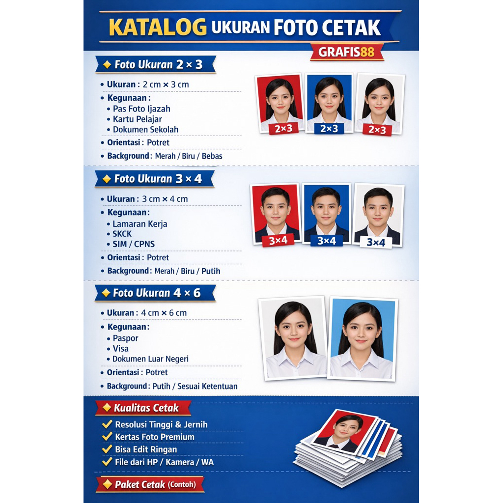 Cetak foto 2x3 / Cetak foto 3x4 / Cetak foto 4x6 // Cetak foto visa