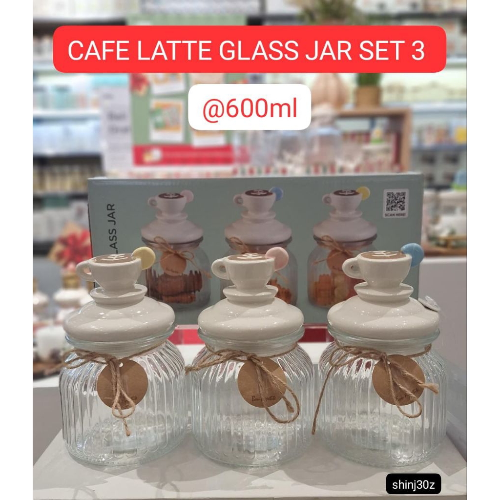 cafe latte glas jar set 3/toples kue informa/toples kopi gula teh informa