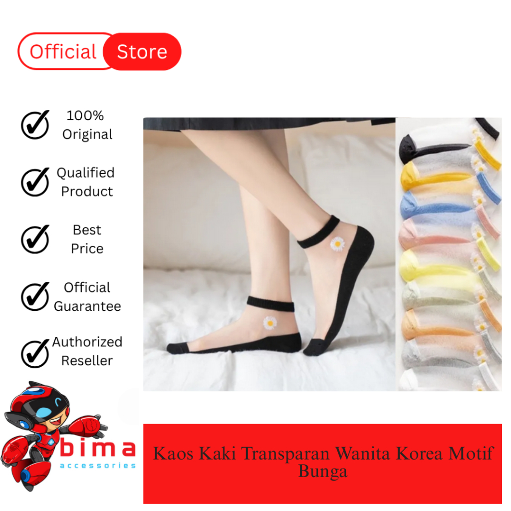 Kaos Kaki Transparan Wanita Korea Motif Bunga