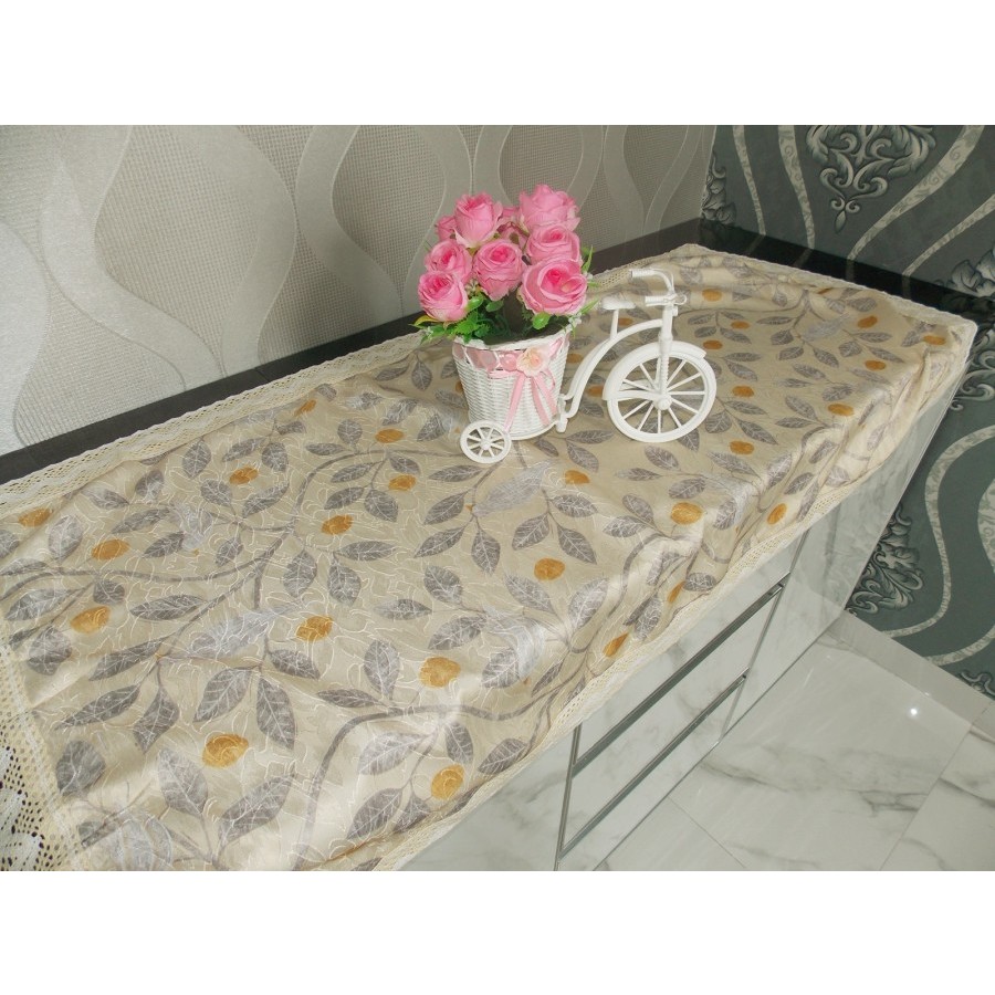 Taplak Meja Tamu Hias Persegi Panjang / Taplak Meja Bunga Coklat / Taplak Meja Kaca Ruang Tamu / Tap