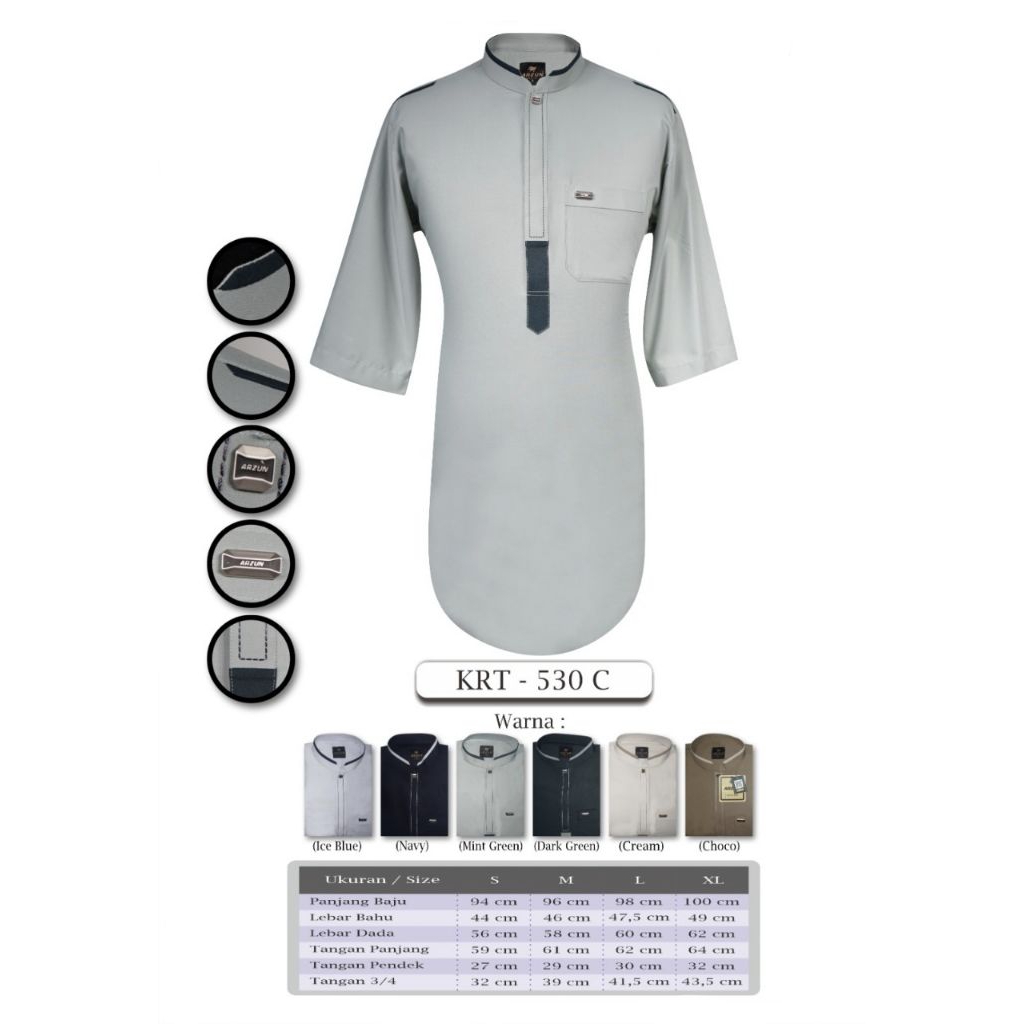 Kurta Tangan 3/4 Arzun, Kurta Pria, Kurta Tangan 3/4 Pria