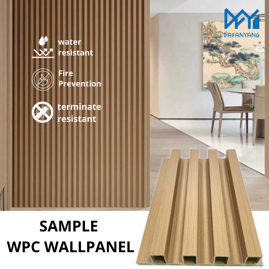 [Uk. SAMPLE] Golden Wood Wall Panel WPC 20CM Best Quality PVC Dekorasi Dinding Aestetic Anti Rayap A