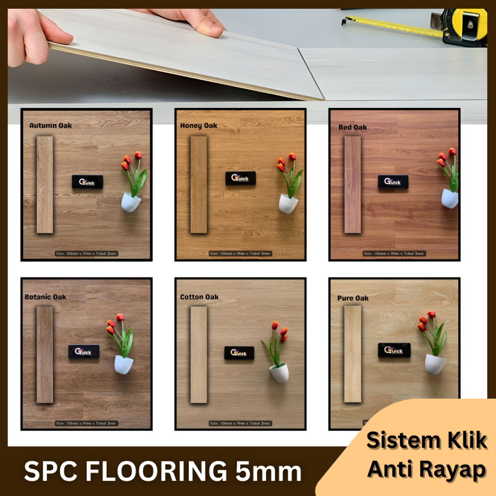QUICK Lantai SPC 5mm Klik Motif Kayu / Lantai SPC Harga Per box