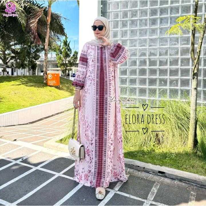 Elora Dress Terbaru Muslimah Gamis Panjang Rayon Model Lengan Balon THE DASTER