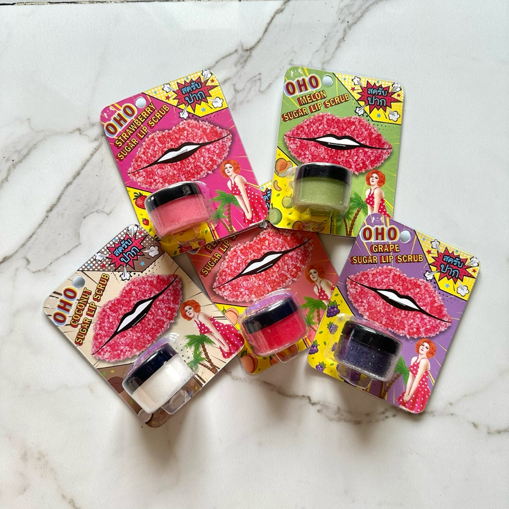 OHO Lip Scrub / Pelembab Bibir / Scrub Bibir Pencerah Warna Bibir / Scrub Gula Rasa Buah