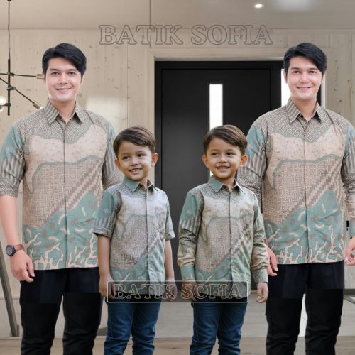 TERBARU BATIK INARA SAGE Batik Hijau sage Kemeja batik ayah dan Kemeja Batik anak cowok