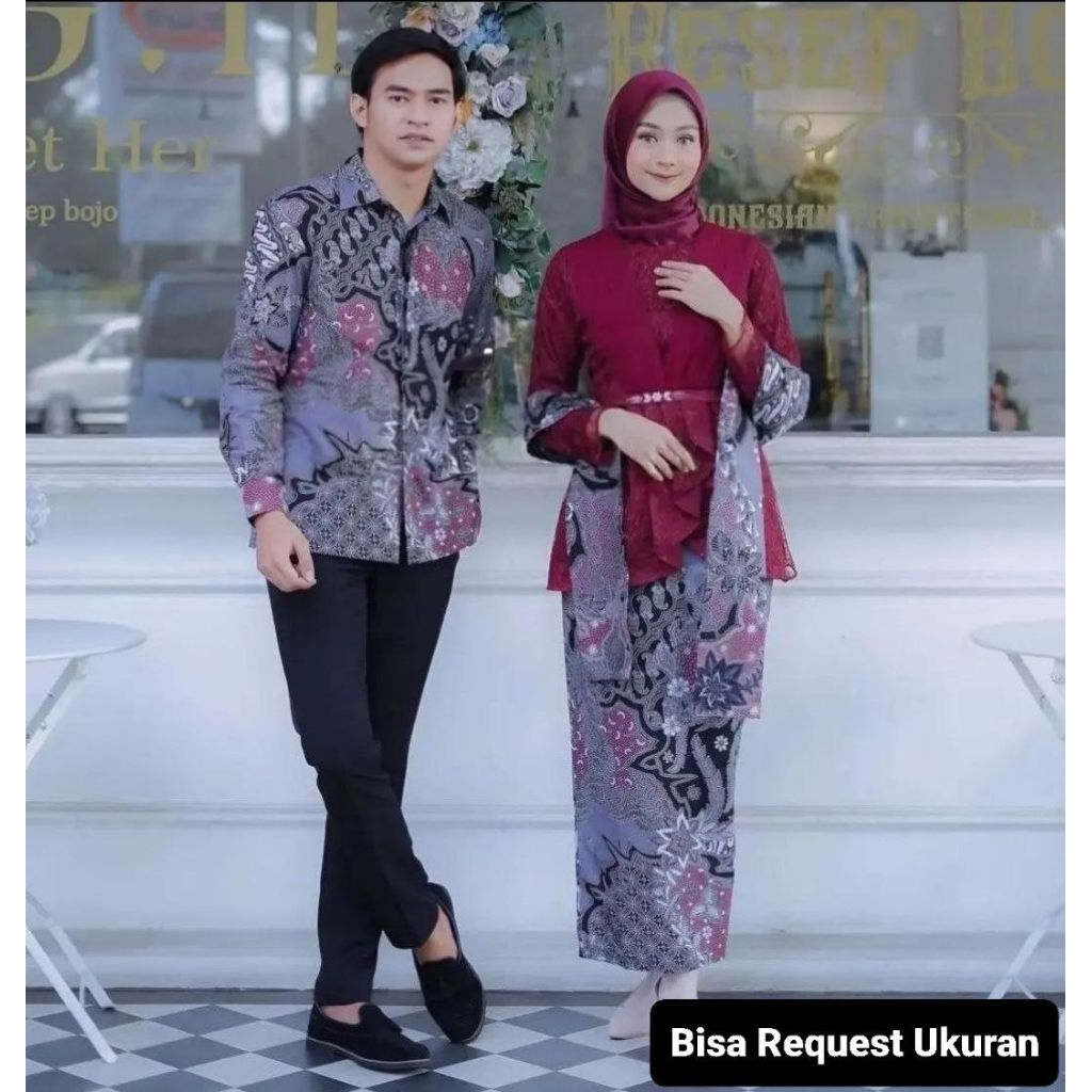 SET KEBAYA AVEENA MARON ORI COUPLE KEMEJA BATIK PREMIUM CUSTOM ANAK & JUMBO / BAJU SETELAN SERAGAM B