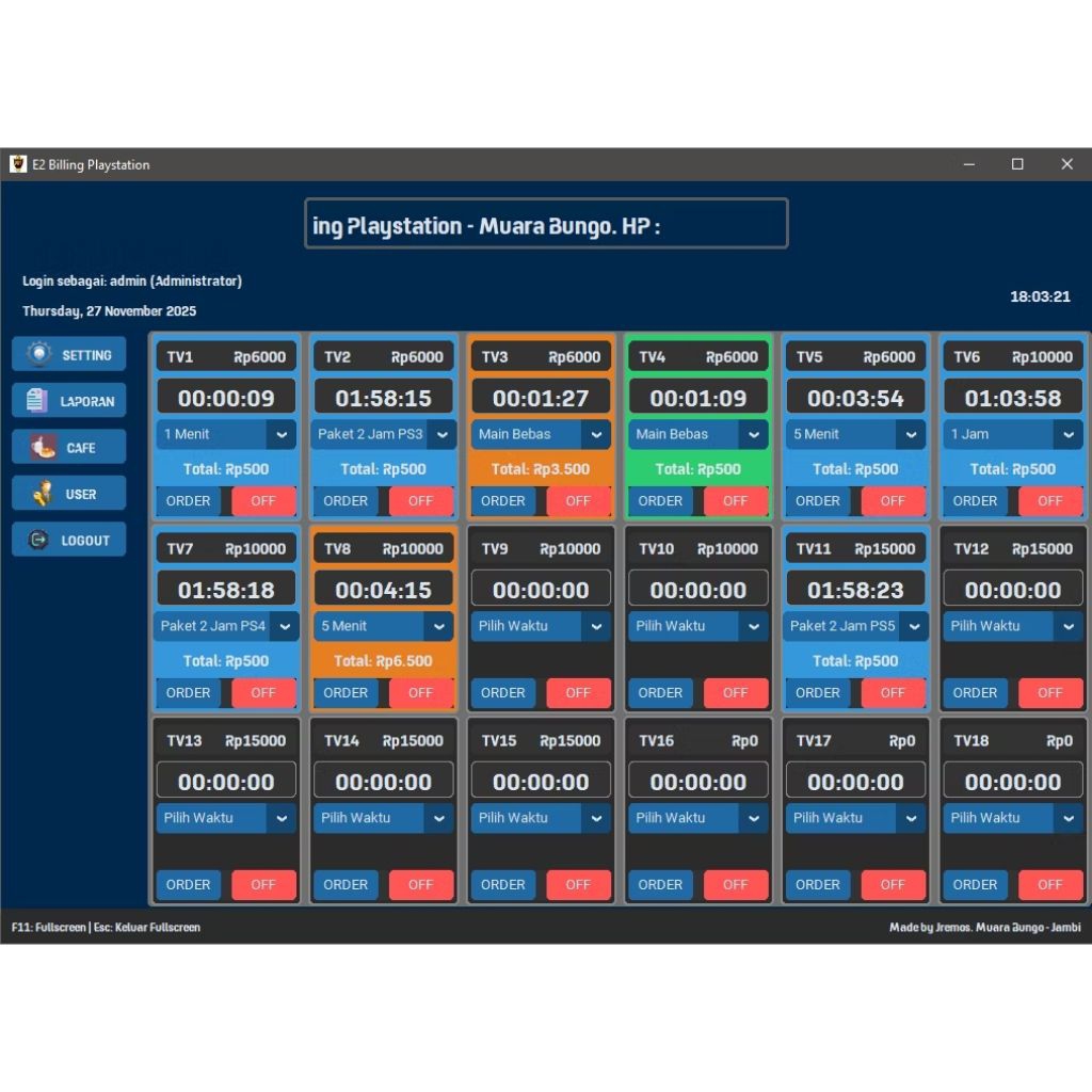 Aplikasi Billing Playstation Support MitraBoss