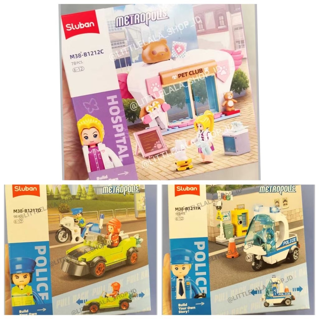 Sluban Metropolis Police Series – Mainan Rakitan Pull Back Car/mainan lego bongkar pasang/tukar kado