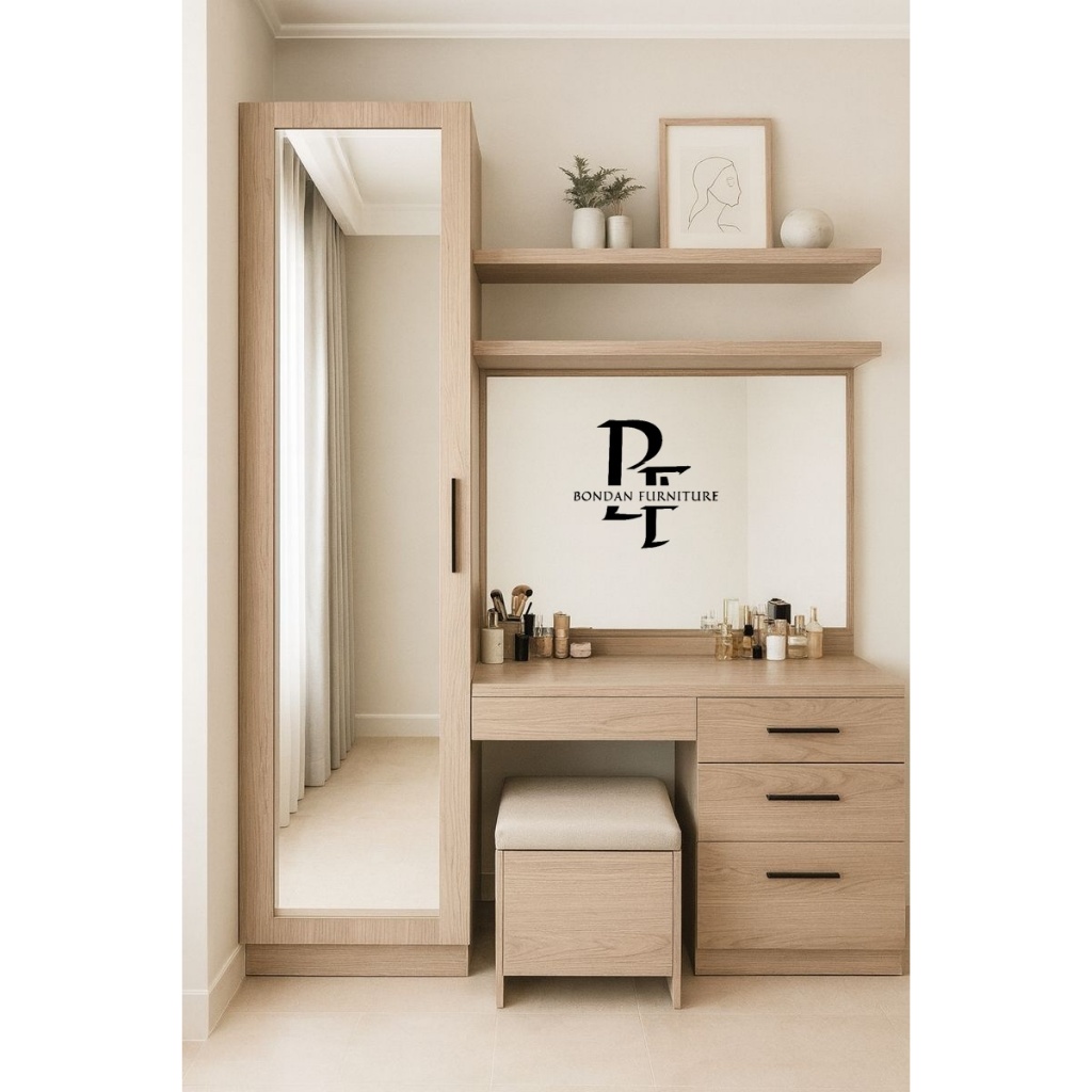 set lemari meja rias kayu jati asli jepara minimalis