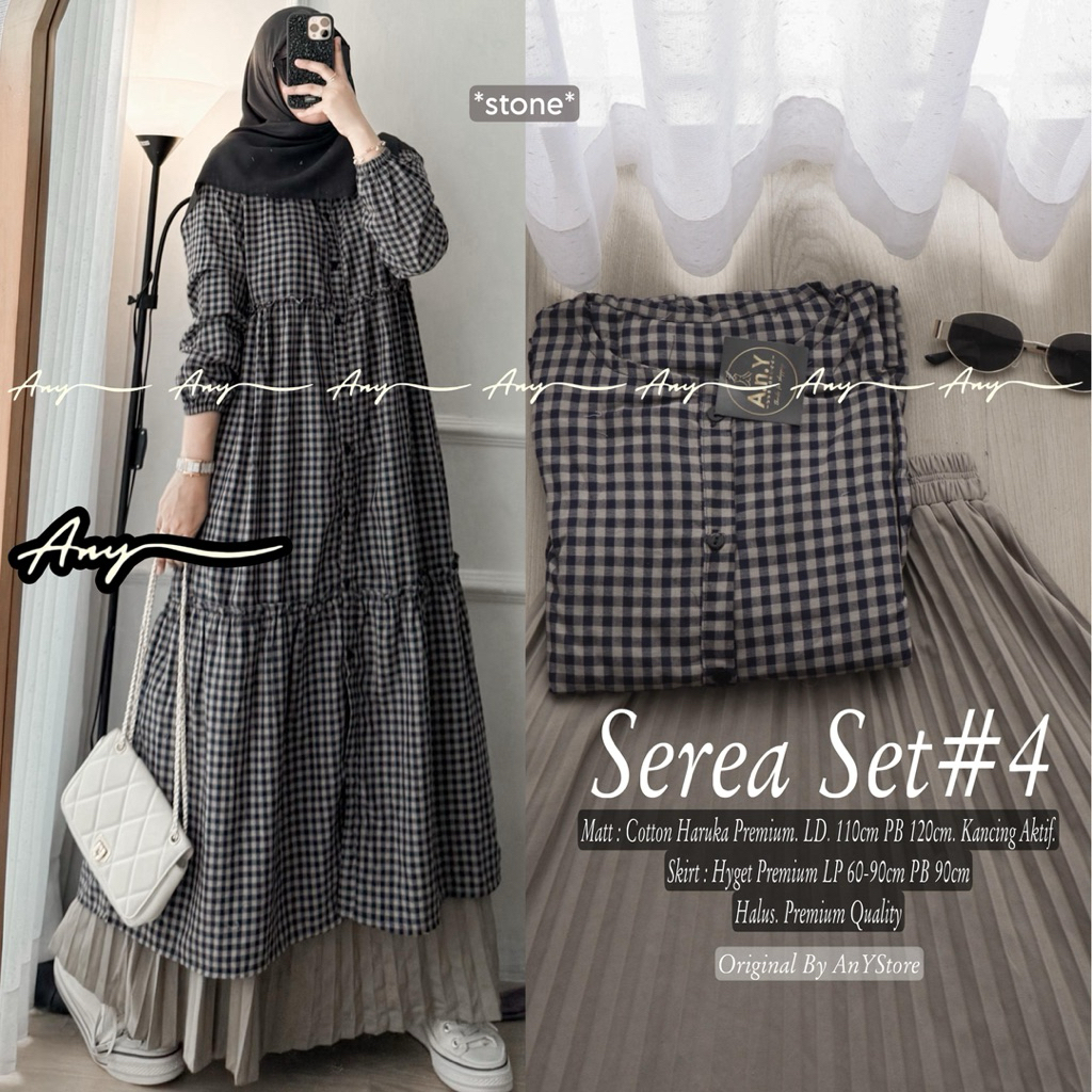 lunea serea wilza set by ANY long tunik katun kotak rok plisket