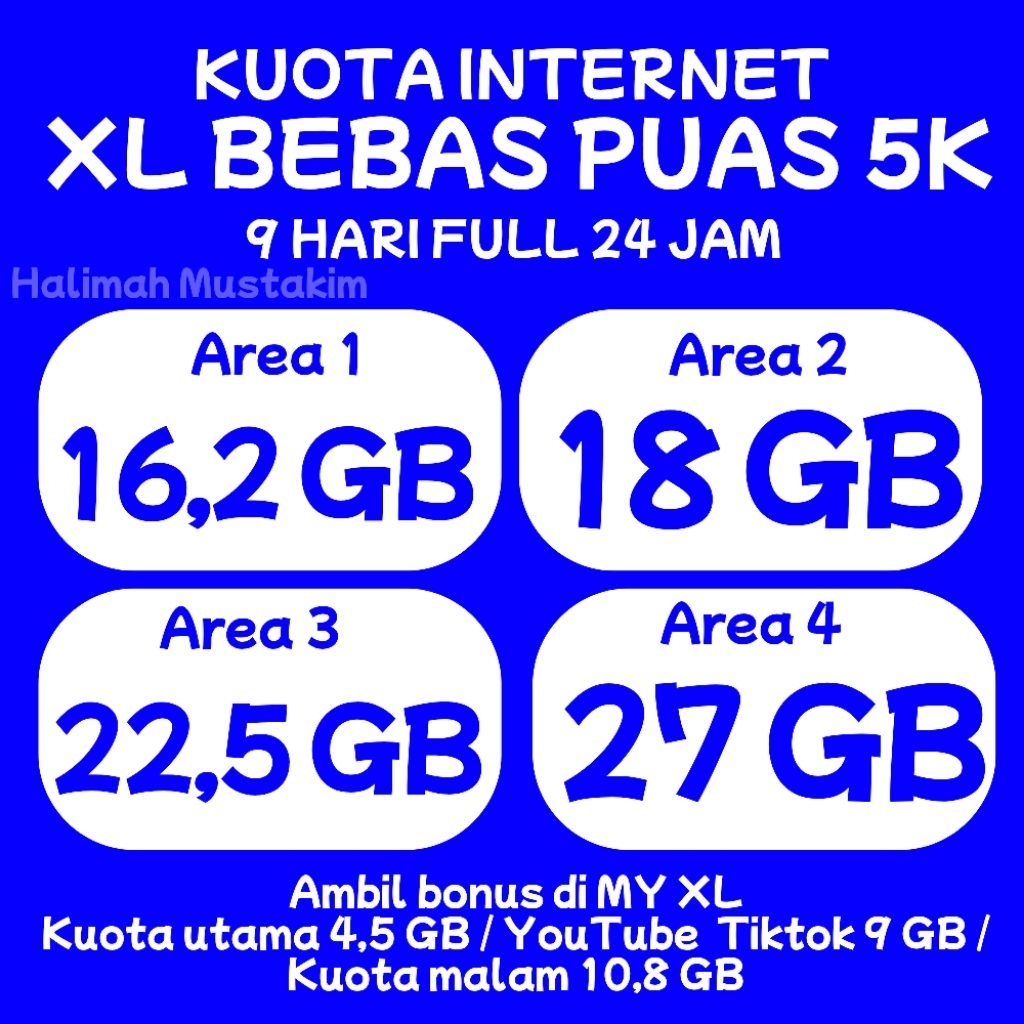 Paket Internet XL Bebas Puas 5k/hari (1-8)