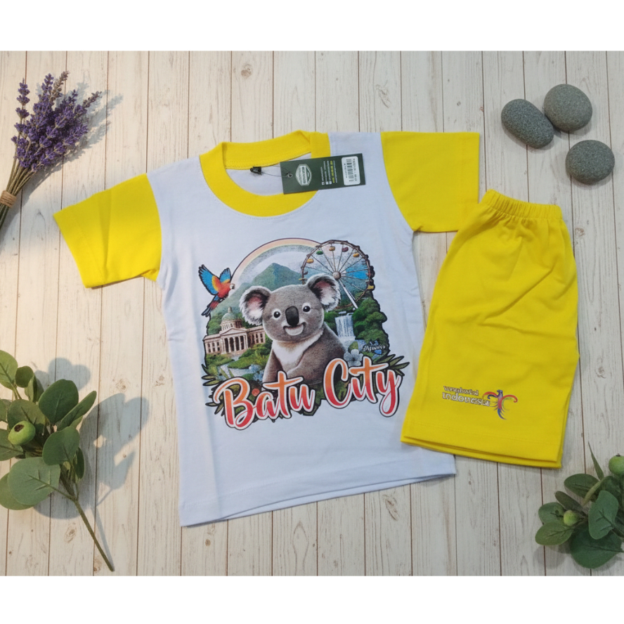 Setelan Baju Celana Anak Laki Laki Perempuan Katun Murah Oleh Oleh Khas Kota Batu Malang Usia 1-6 ta