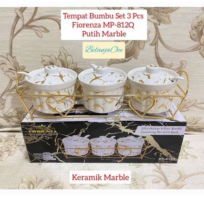 Tempat Bumbu Keramik Marble FIORENZA Set 3 Pcs (ORIGINAL)